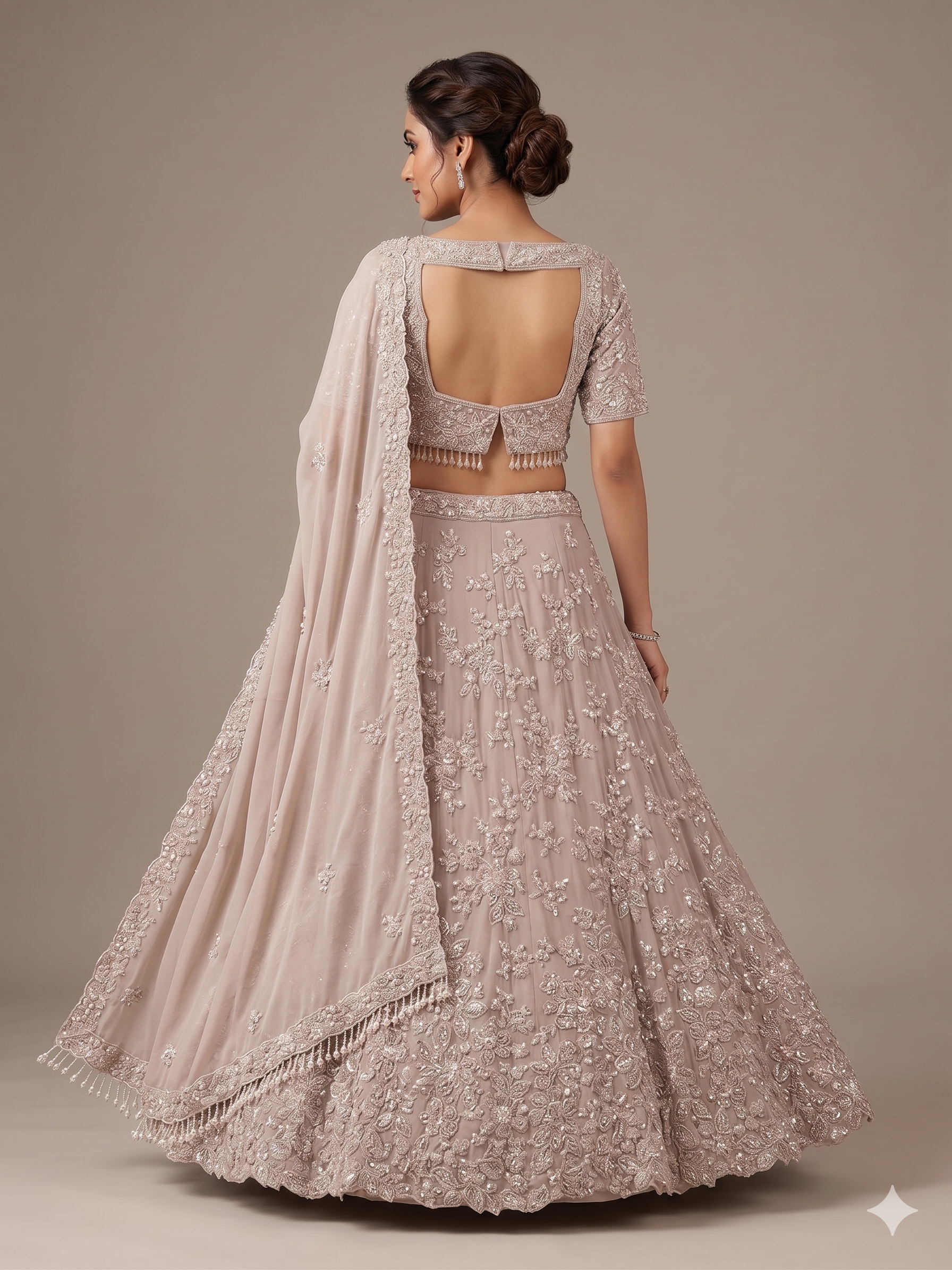 Ivory Radiance: Heavily Embellished Net Lehenga Set Secondary image