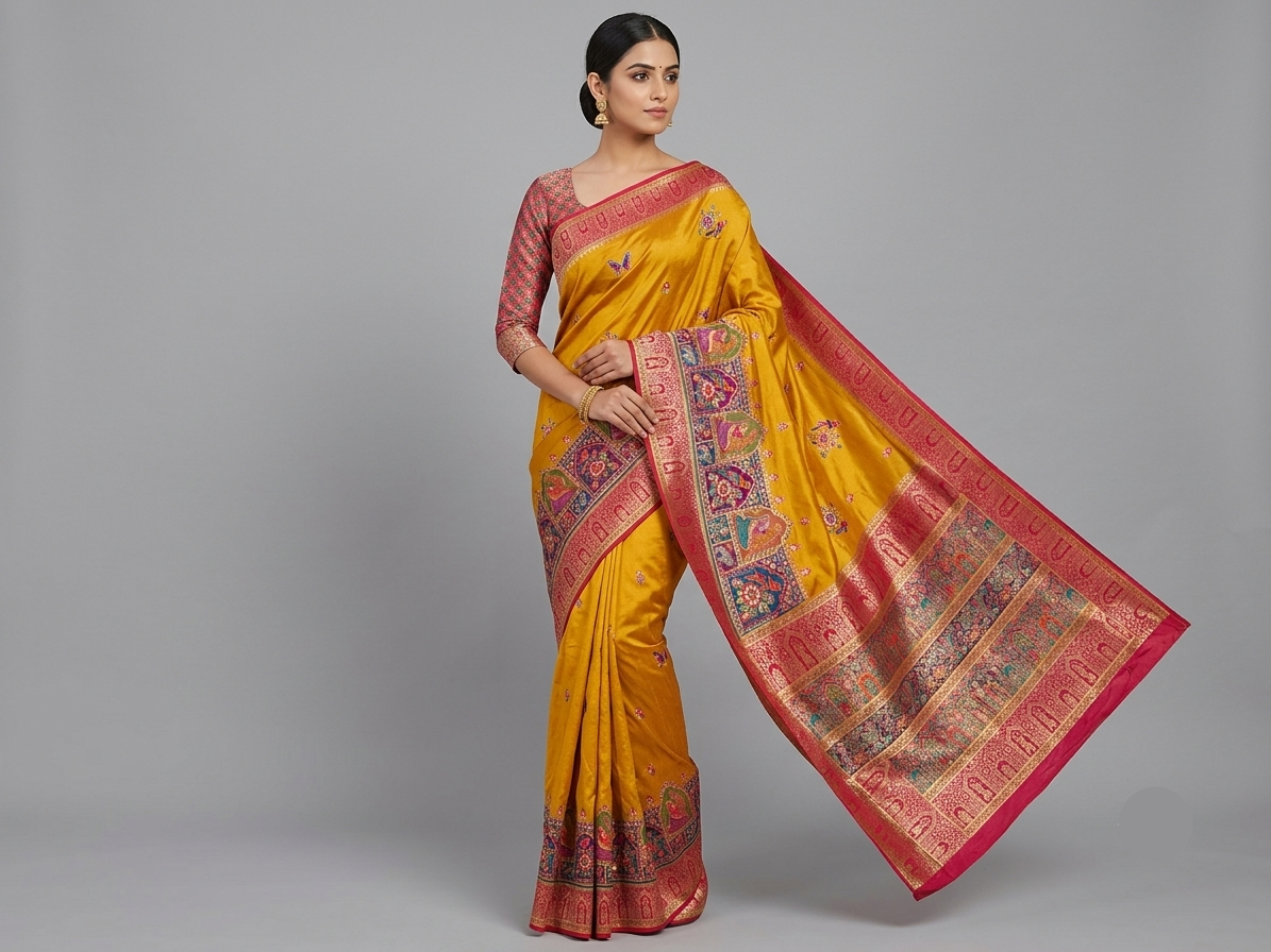 Yellow Soft Saree with Traditional Paisley Motifs Main image