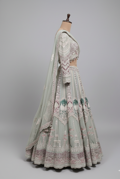 Mint and Pink Multi-Layered Lehenga (GHAGRA CHOLI M-15)