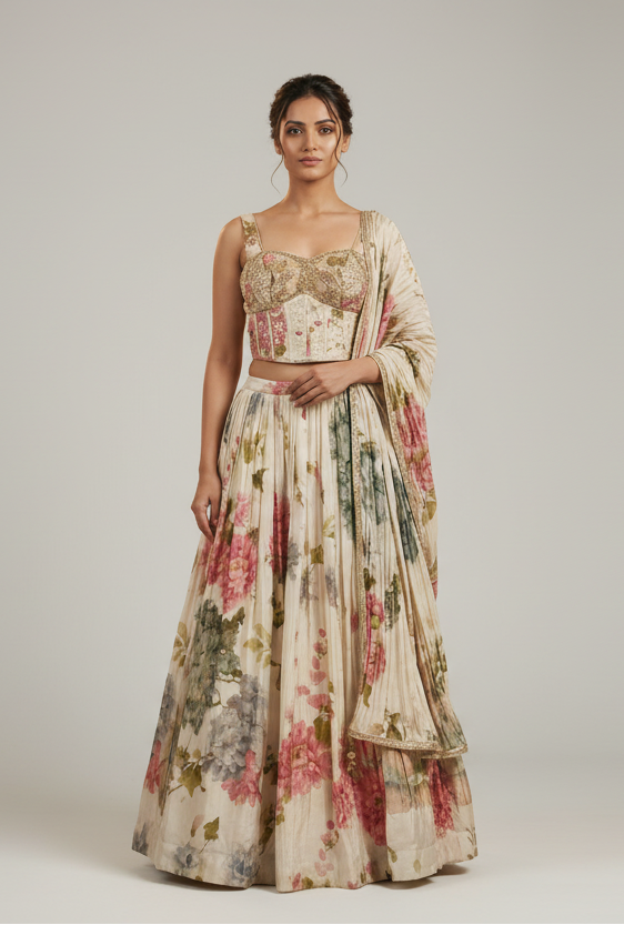 Vasant Vatika Floral Corset Lehenga