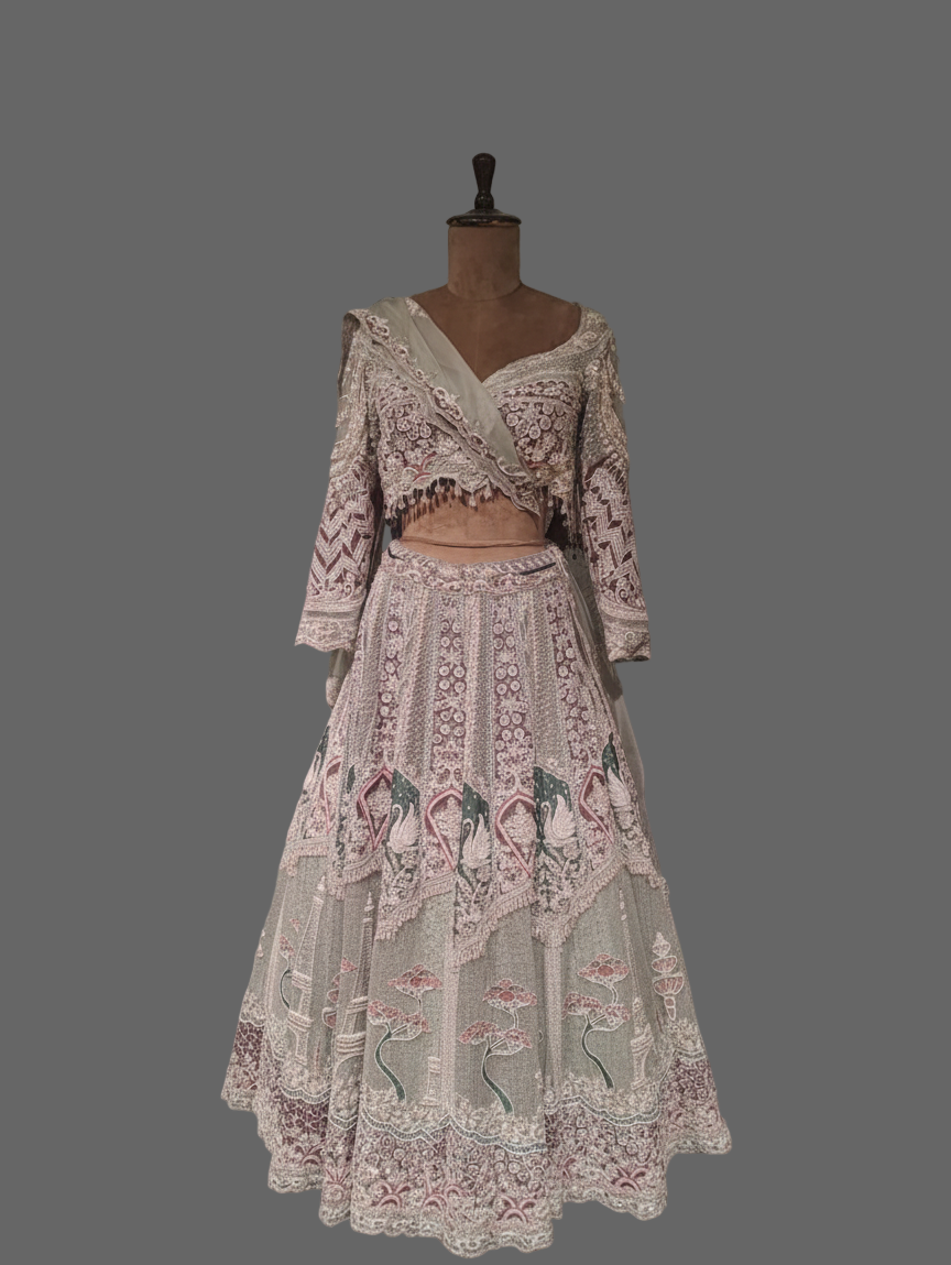 Mint and Pink Multi-Layered Lehenga (GHAGRA CHOLI M-15)