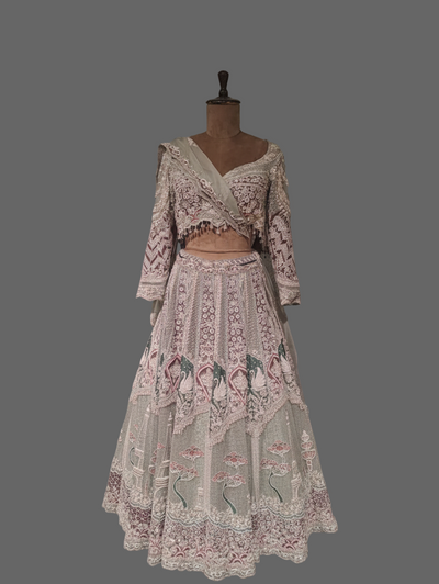 Mint and Pink Multi-Layered Lehenga (GHAGRA CHOLI M-15)