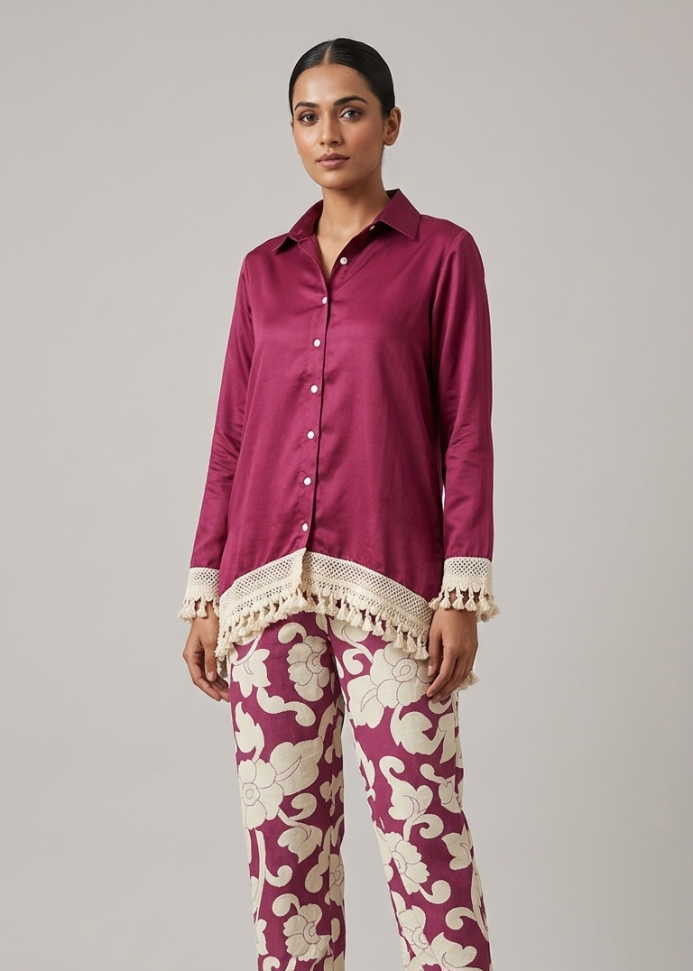 Tassel-Detail Shirt &amp; Floral Palazzo Co-ord Set Main image