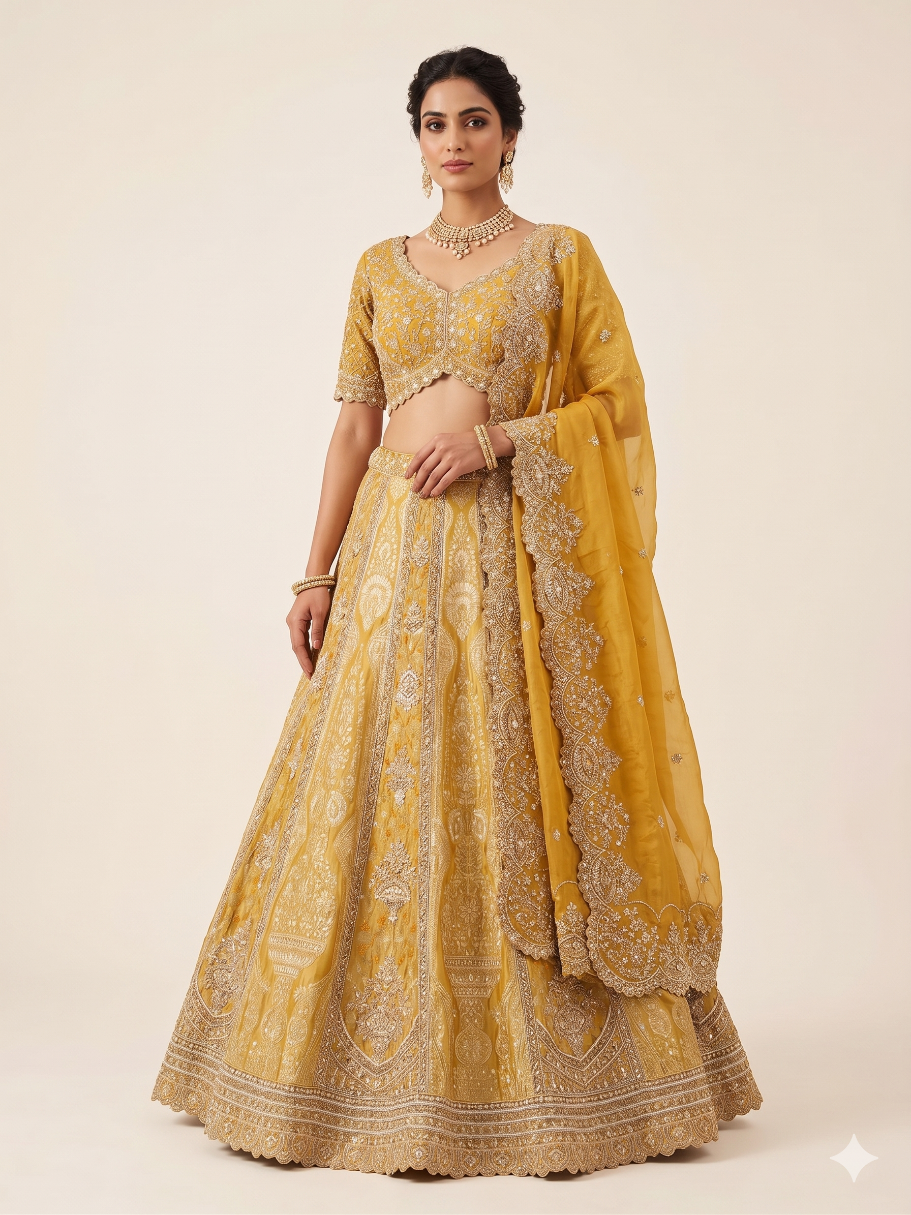 Radiant Mustard Embroidered Silk Lehenga Set Main image