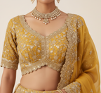 Radiant Mustard Embroidered Silk Lehenga Set
