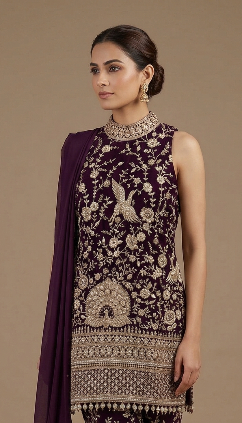 Halter-Neck Embroidered Kurta Set Secondary image