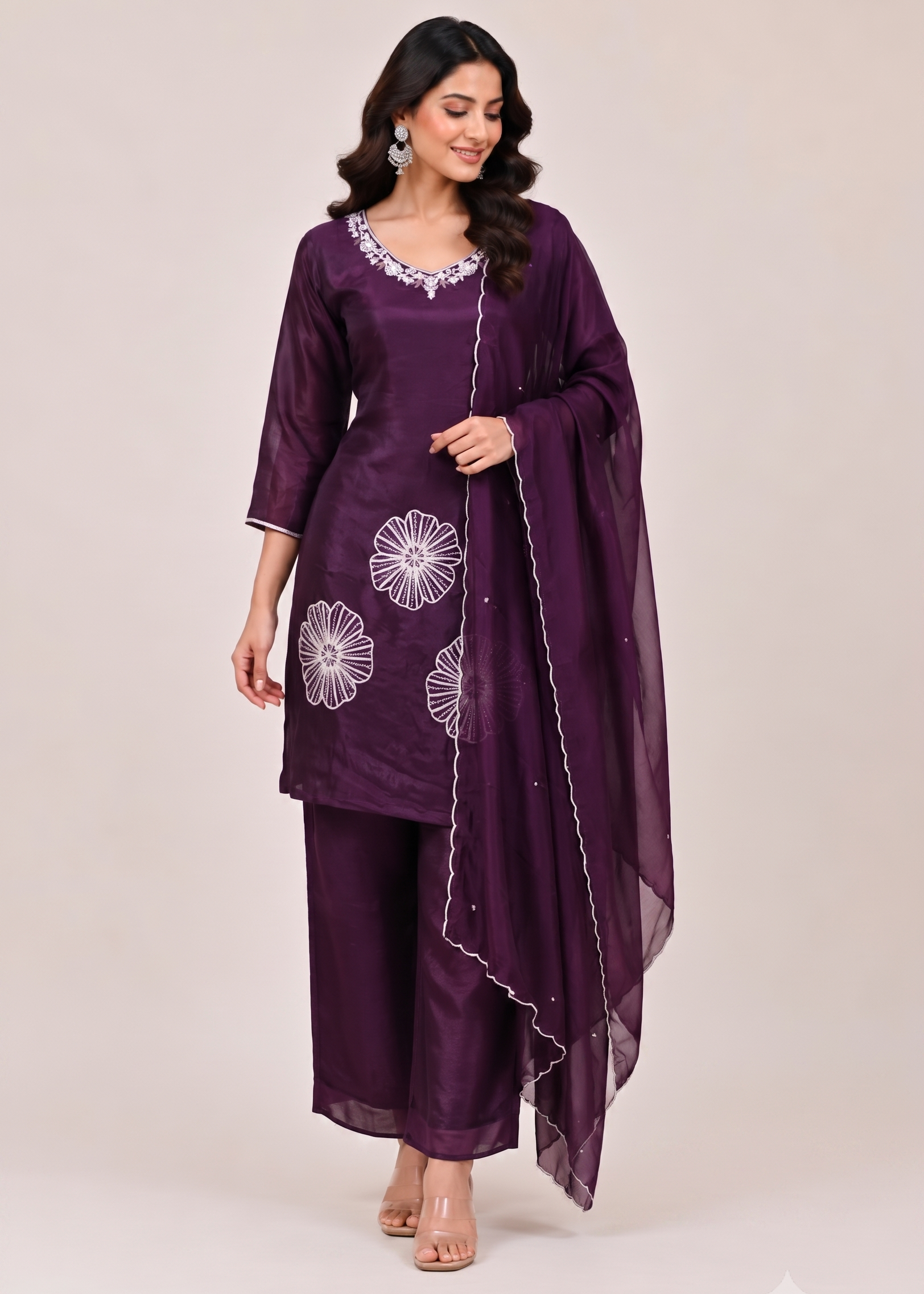 Plum Blossom: Silk-Blend Kurta  Set