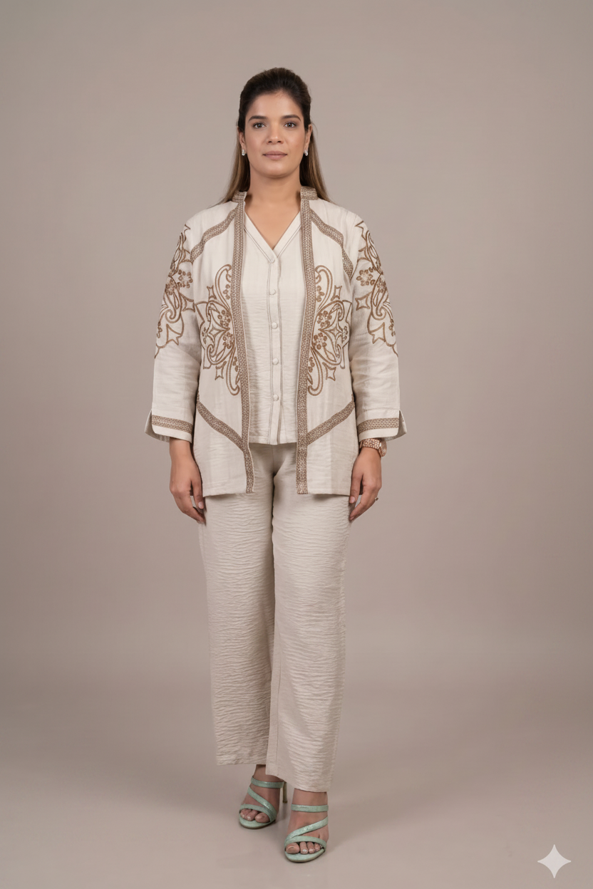 Ivory Imperial Jacket Co - ord Set