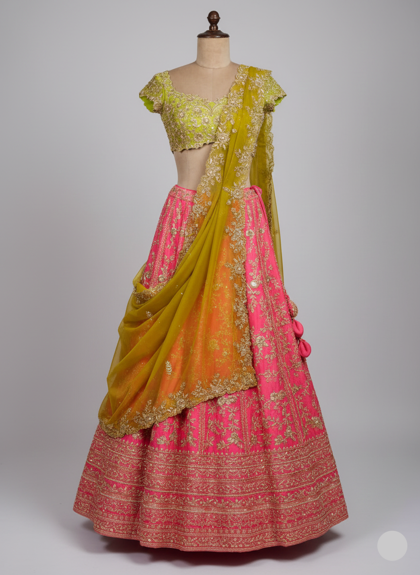Pink and Lime Green Luxury Lehenga (PN-7842 M-58)