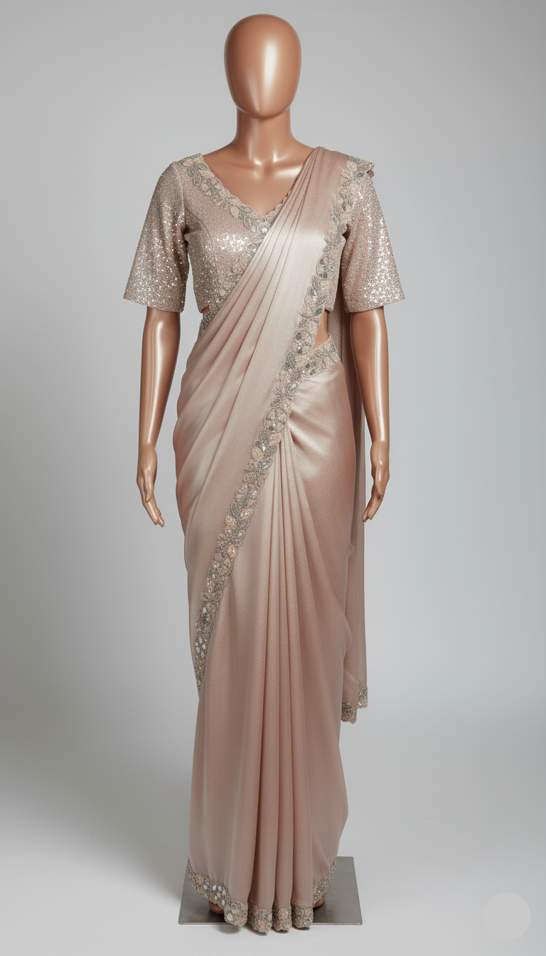 Rose Gold Radiance Scalloped Saree (742-A D-1) Main image