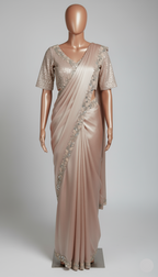 Rose Gold Radiance Scalloped Saree (742-A D-1)