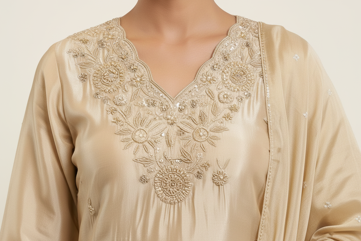 Champagne Gold Tissue Silk Salwar Suit