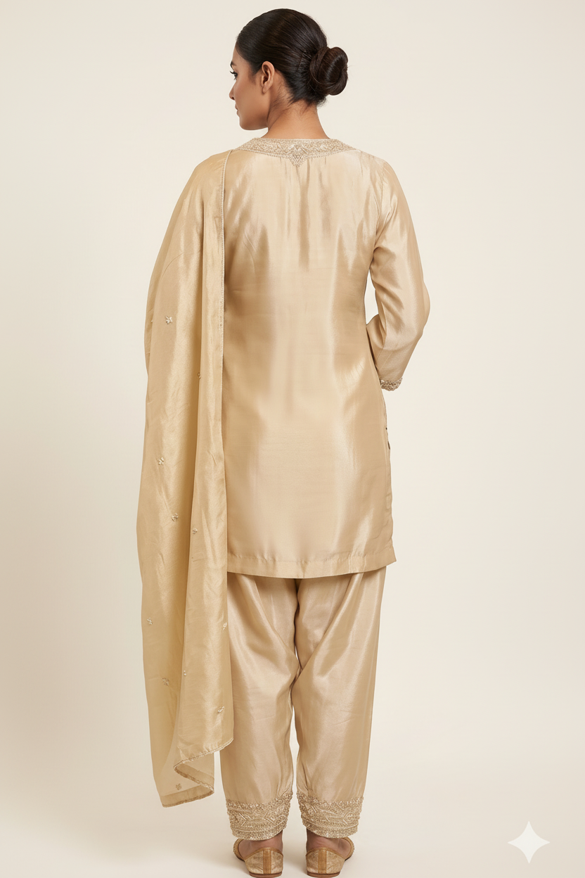 Champagne Gold Tissue Silk Salwar Suit