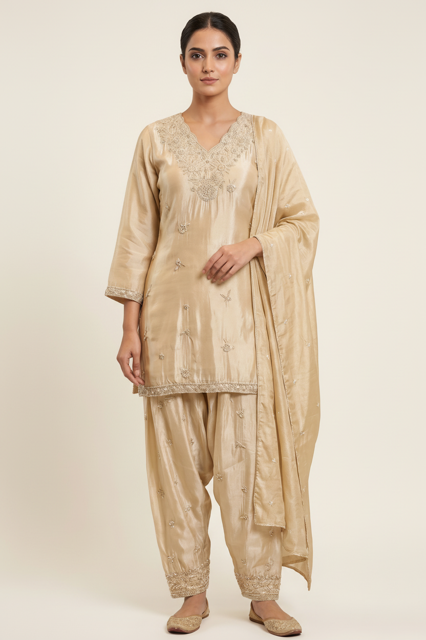 Champagne Gold Tissue Silk Salwar Suit