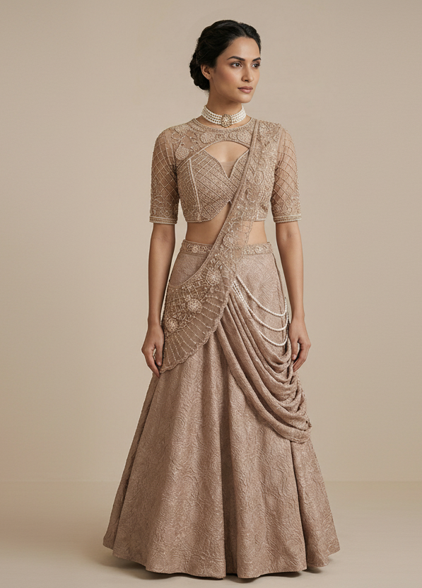 Rose Glamour: Pre-Draped Sculpted Lehenga Main image