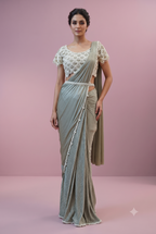 Pearl Embroidered Pleated Drape Saree
