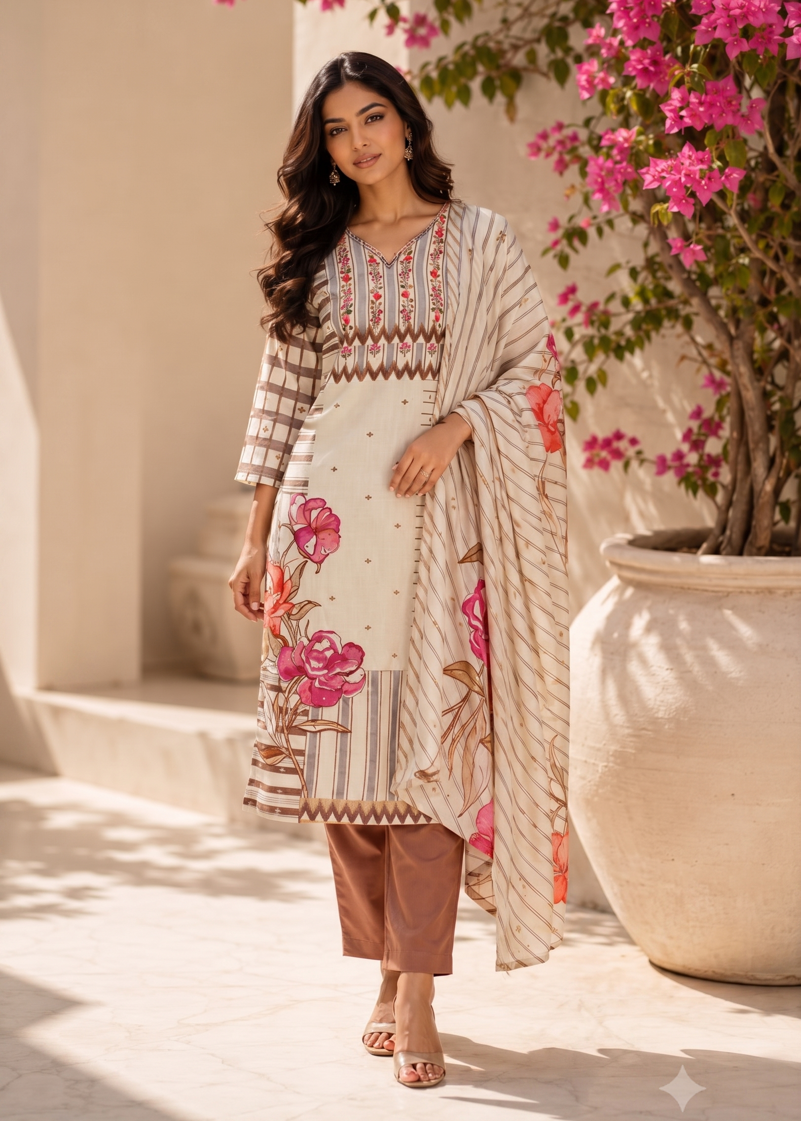 Blossom Grace: Pink Floral Printed Kurta Set Main image