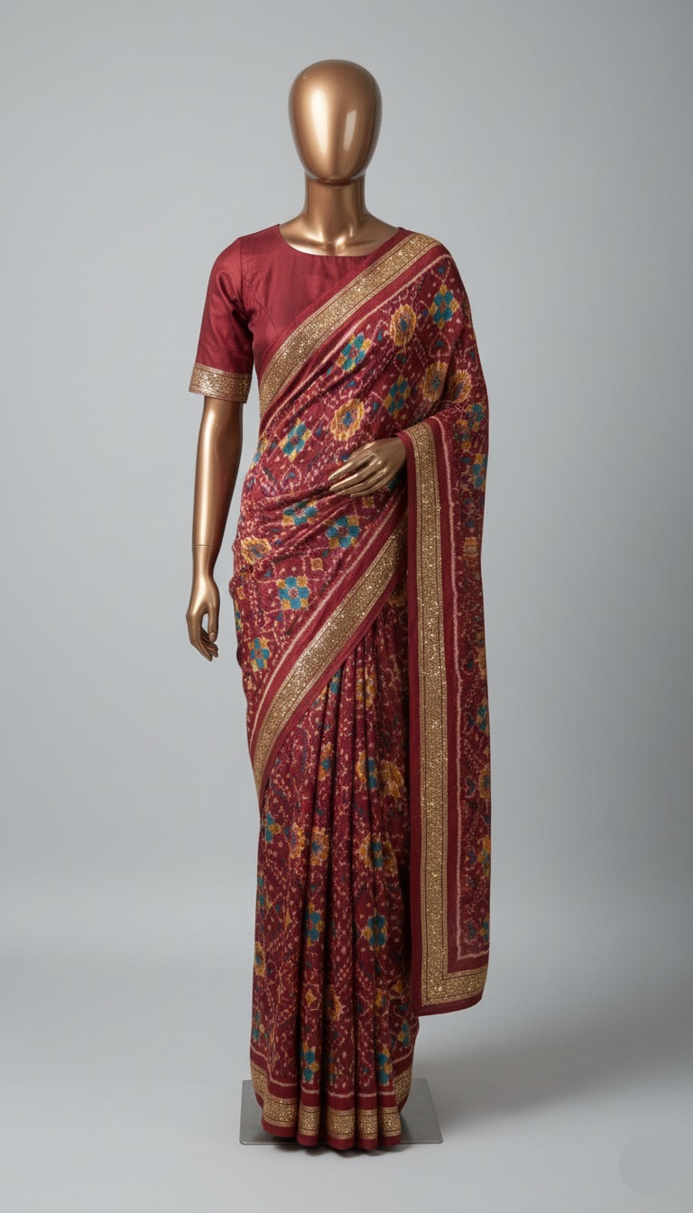 Maroon Bloom Silk Saree ( KAASHI PATOLA GS-26)