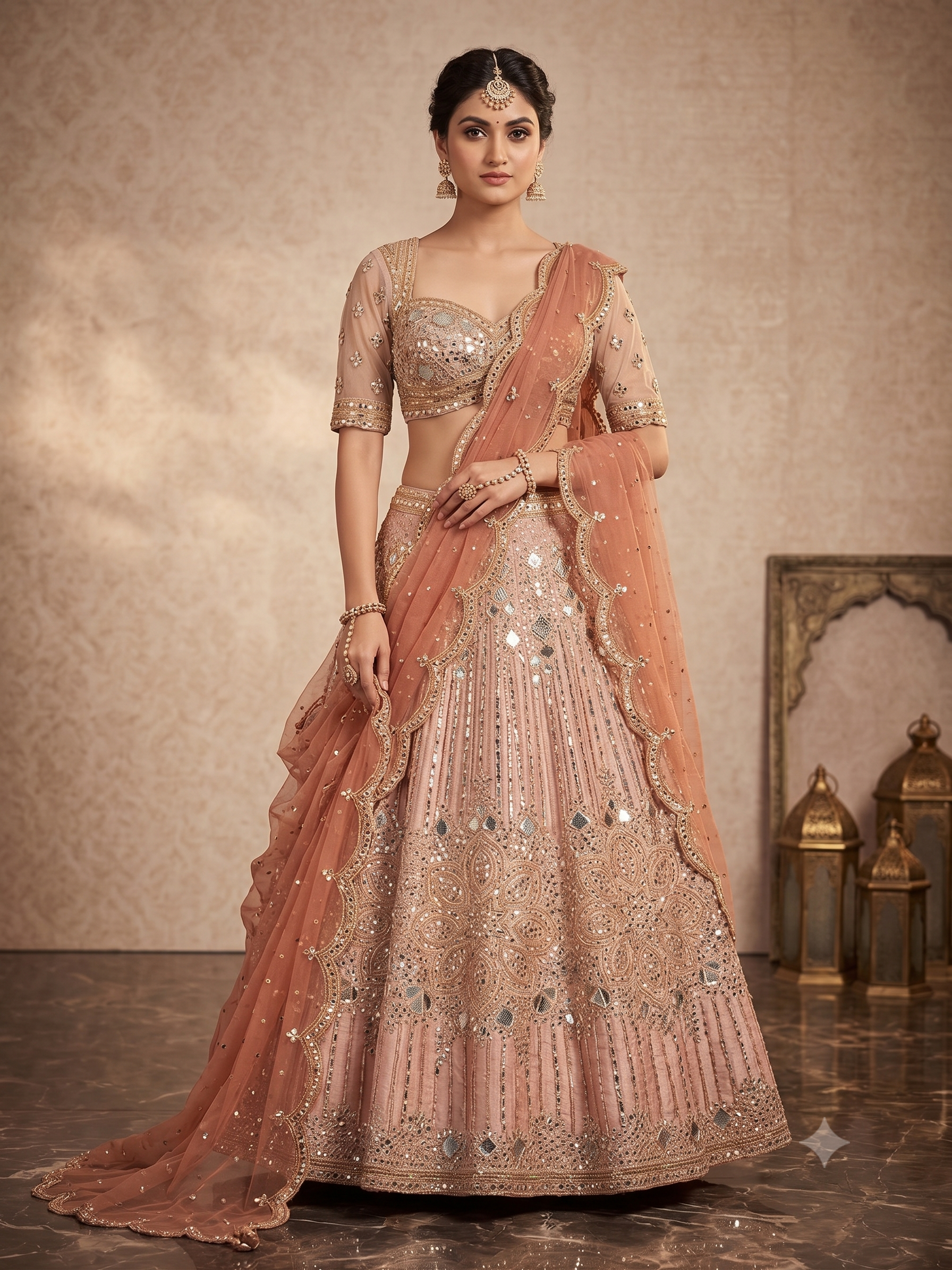 Peach-Rose Kalidar Lehenga Set Main image
