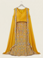 Embroidered Crop-Top Skirt with Cape