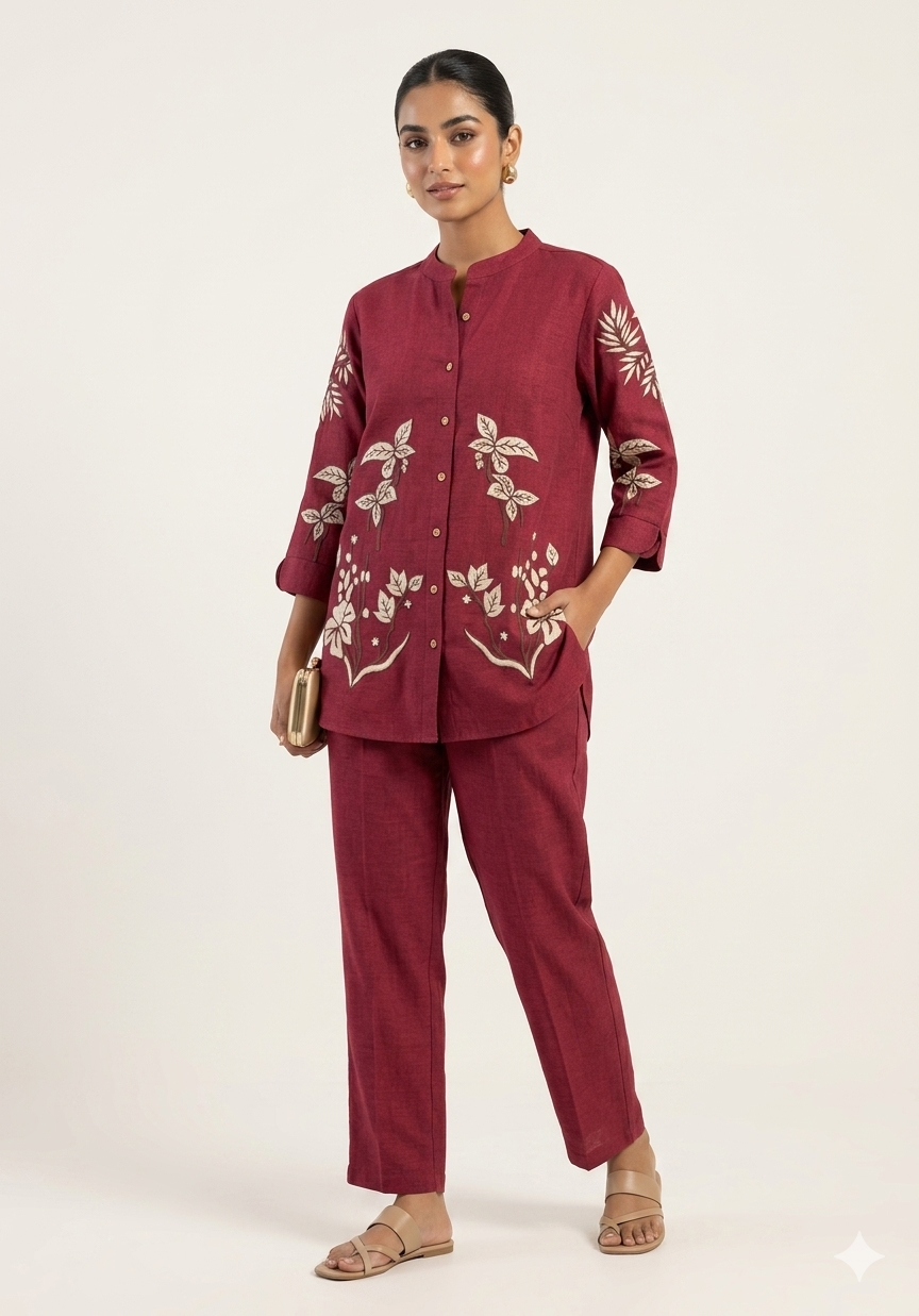 Floral Embroidered Cotton-Blend Co-ord Set Main image