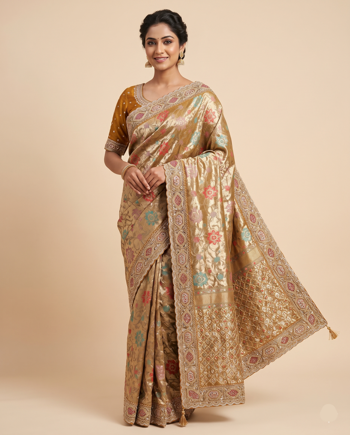 Antique Gold Tissue Silk Saree Main image