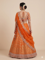 Radiant Tangerine Brocade-Embroidered Lehenga