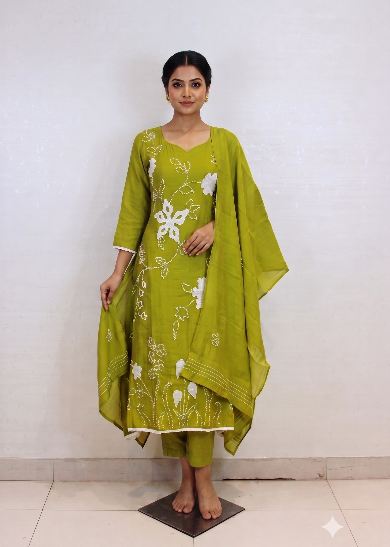 Kantha Embroidery A-Line Kurta Set