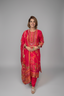 Red Printed Silk Suit Set