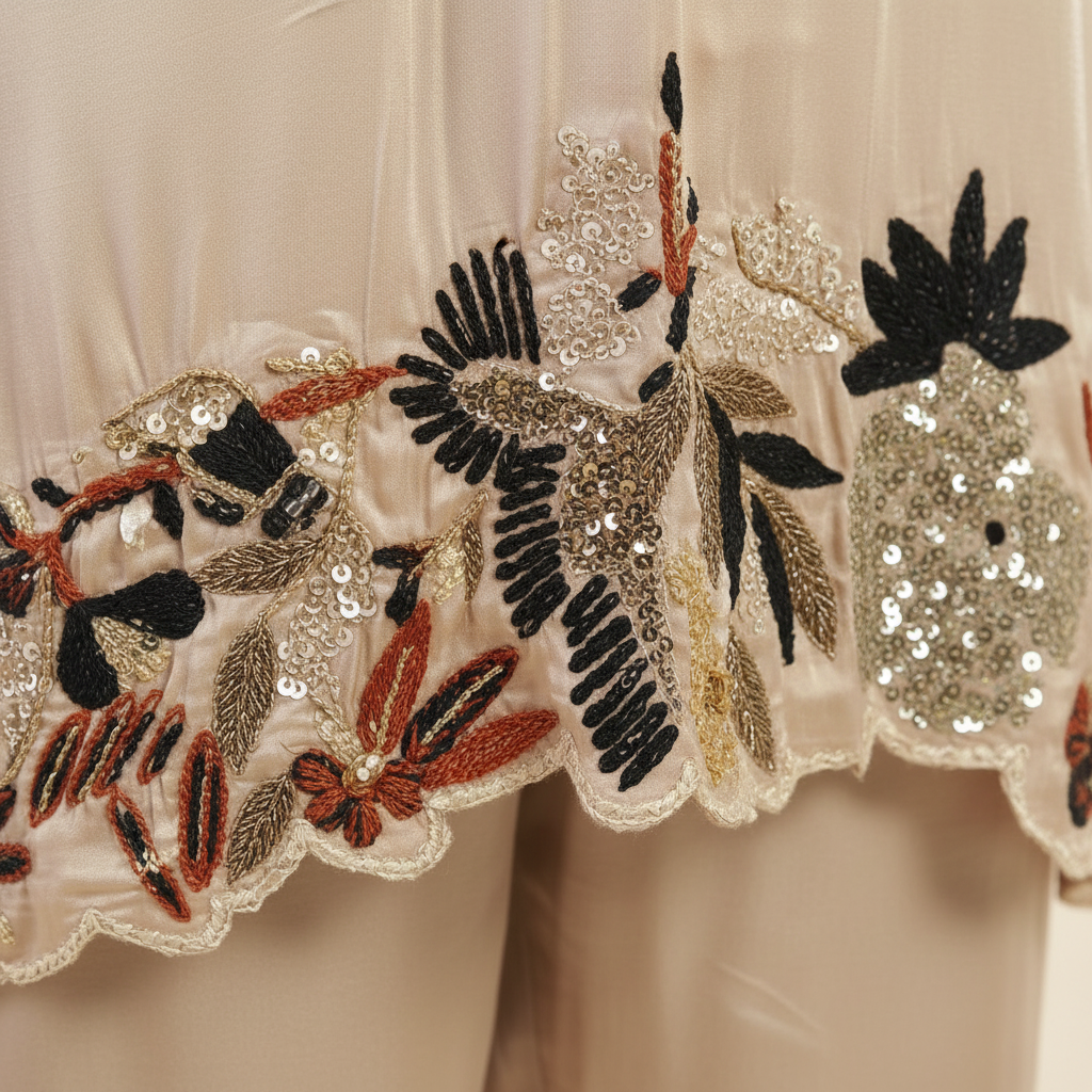 Embroidered Scalloped Co-ord Set Secondary image