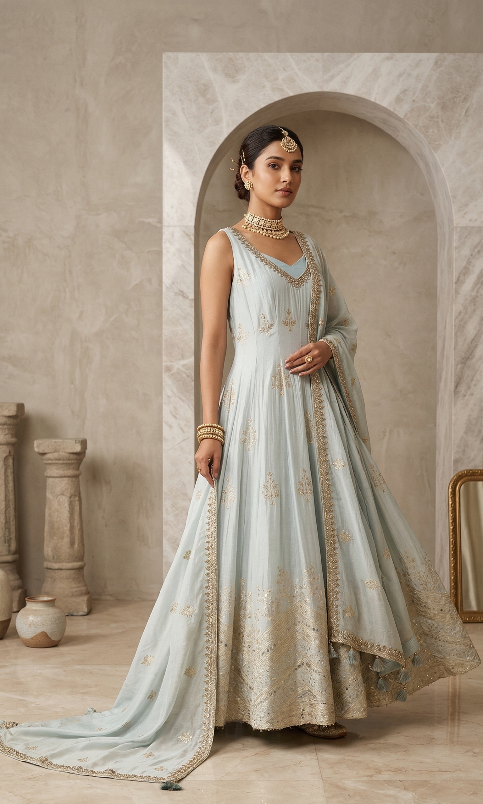 Serene Pastel Blue Anarkali Gown