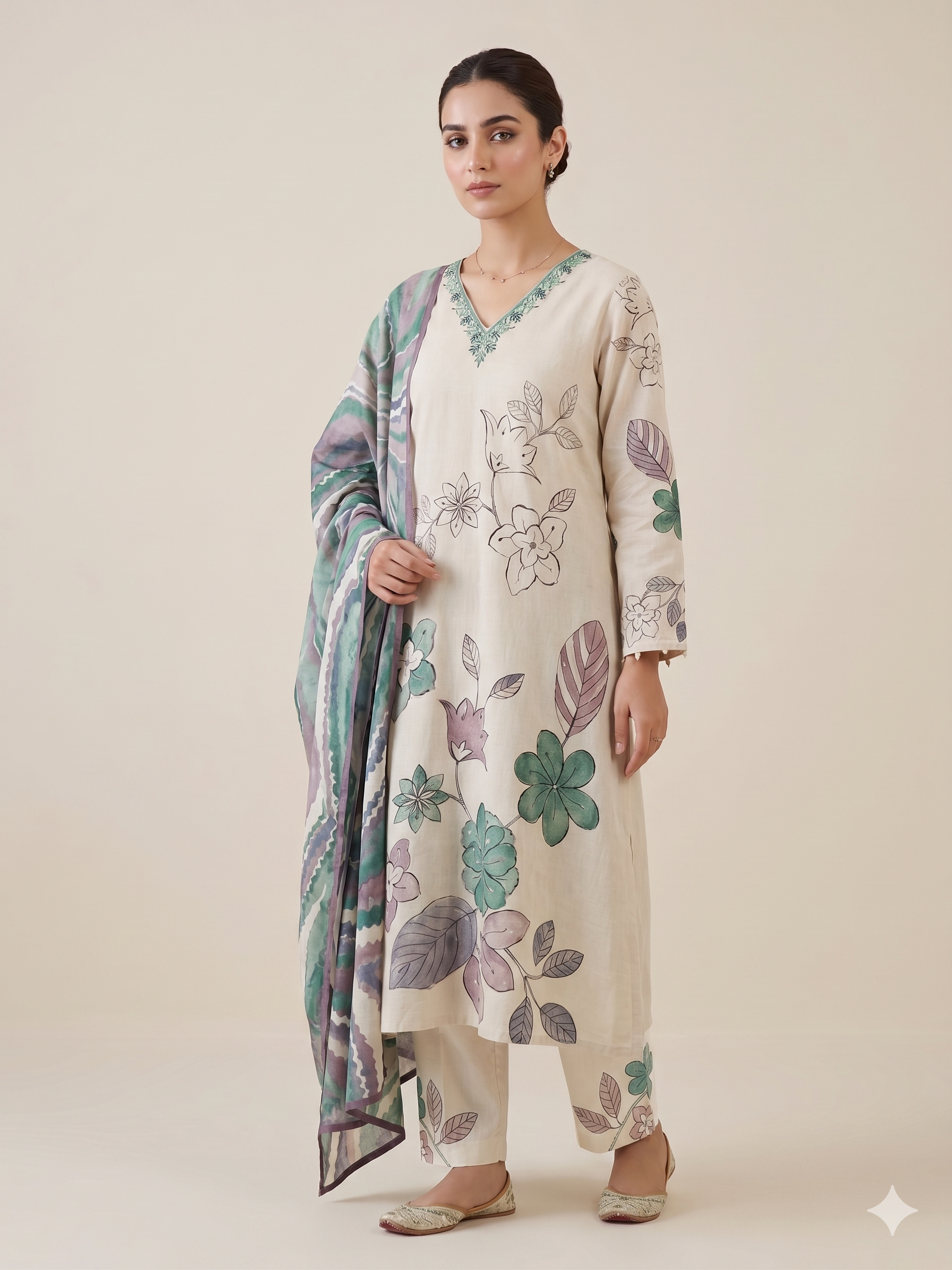 Floral Hand-Painted Kurta Set Main image
