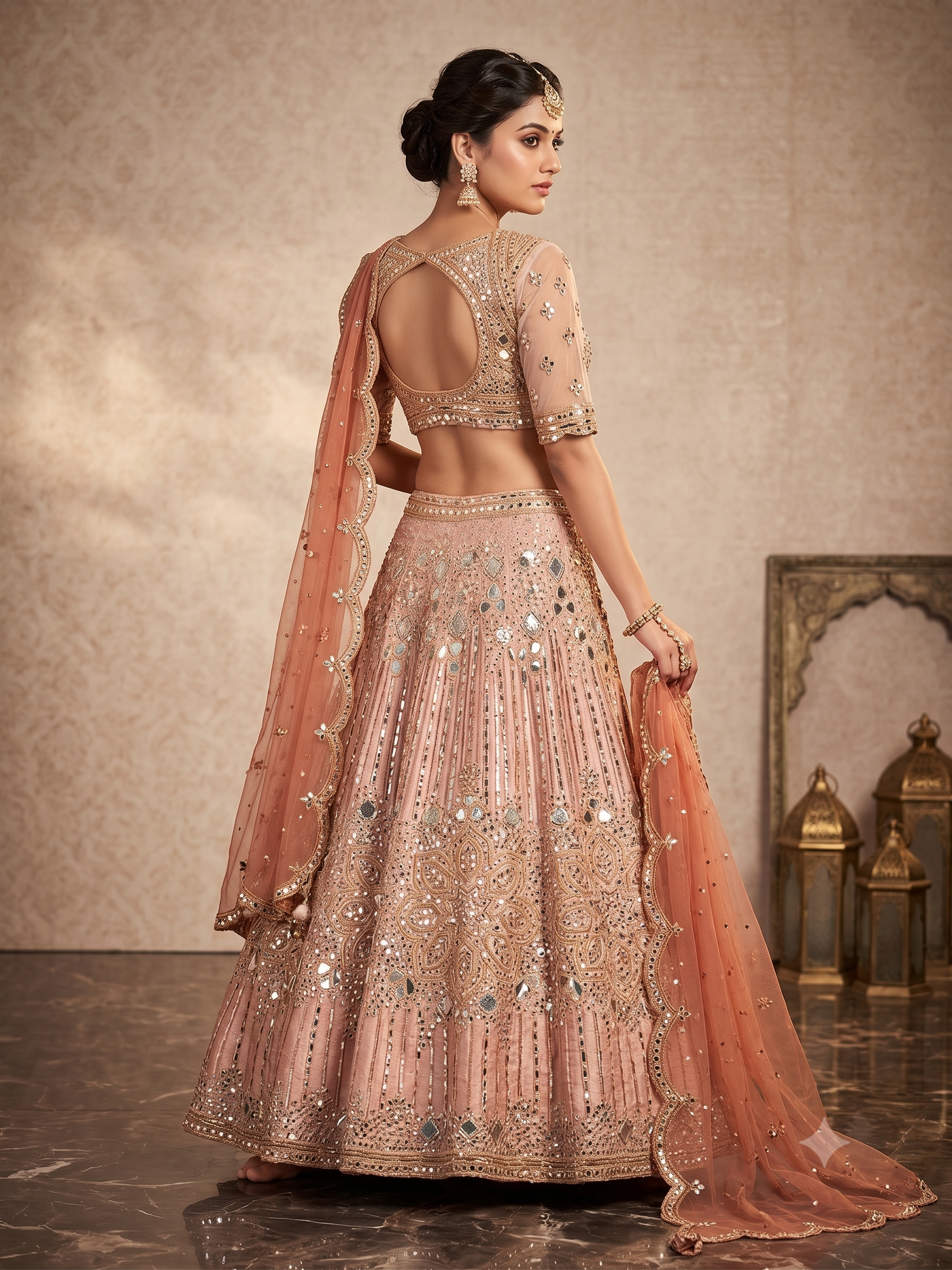 Peach-Rose Kalidar Lehenga Set Secondary image