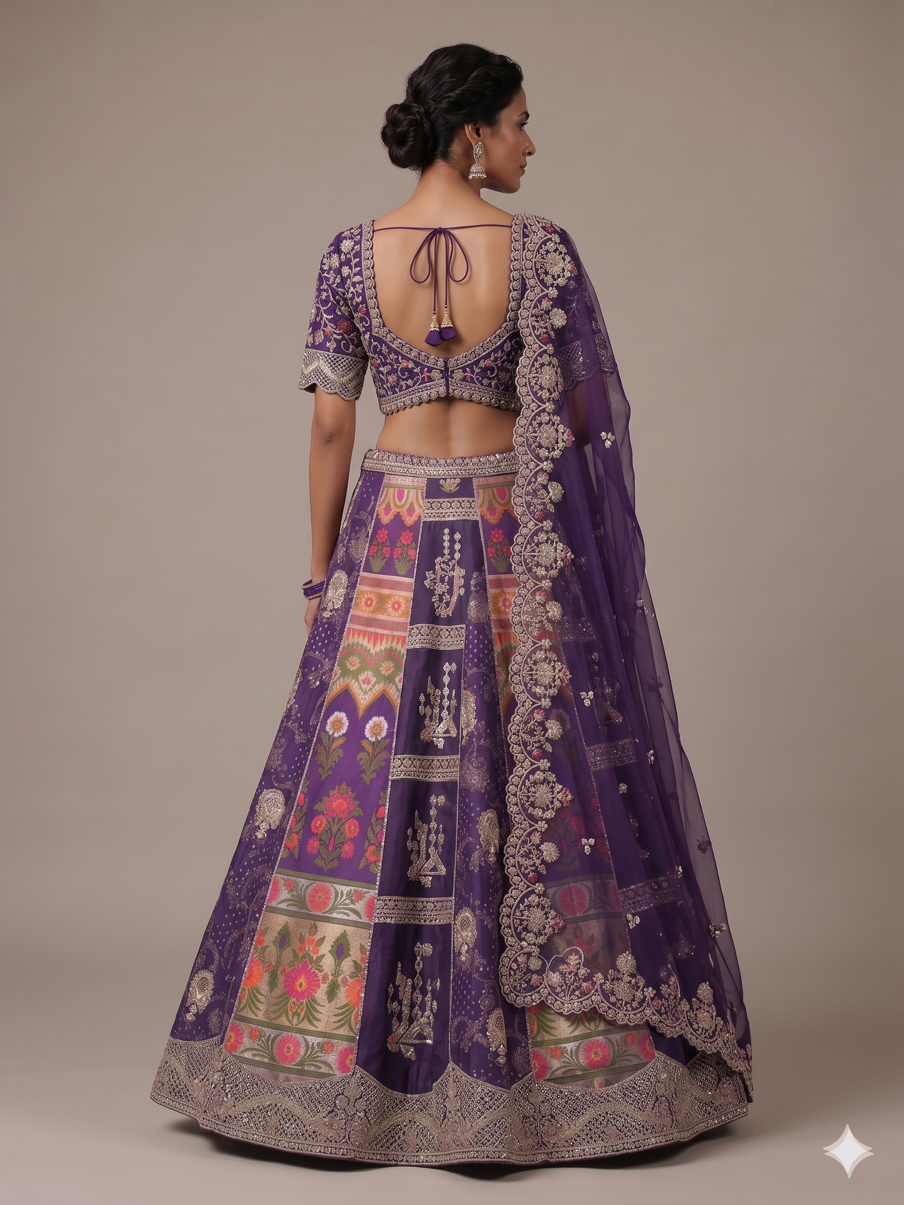 Royal Plum Patchwork & Embroidered Lehenga