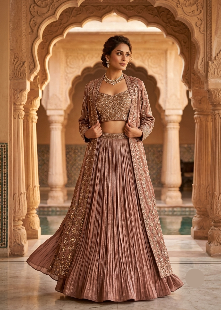 Mauve-Taupe Micro-Pleated Lehenga