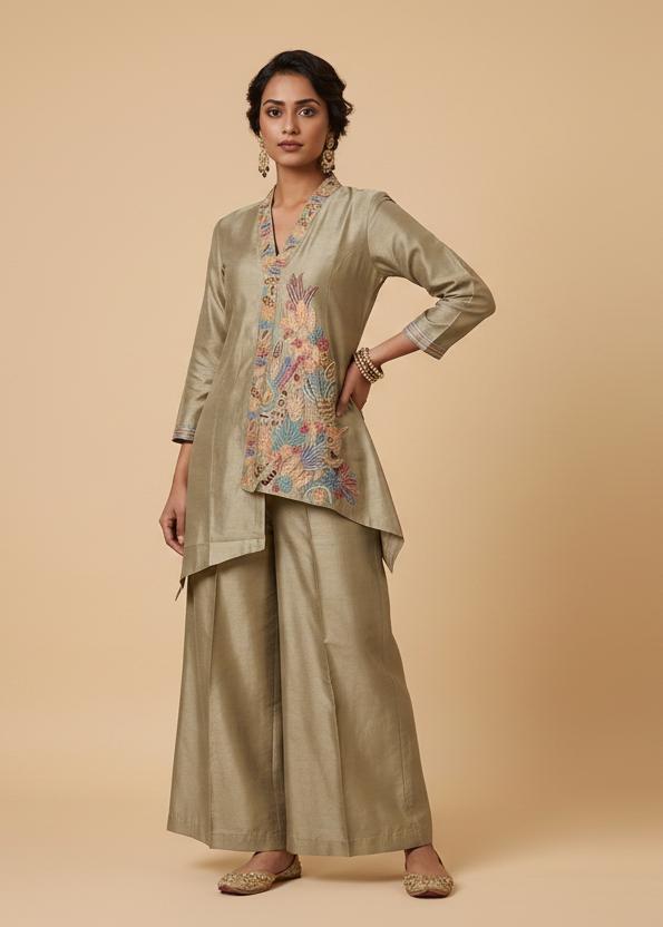 Pista Green Chanderi Silk Co-ord Set Main image