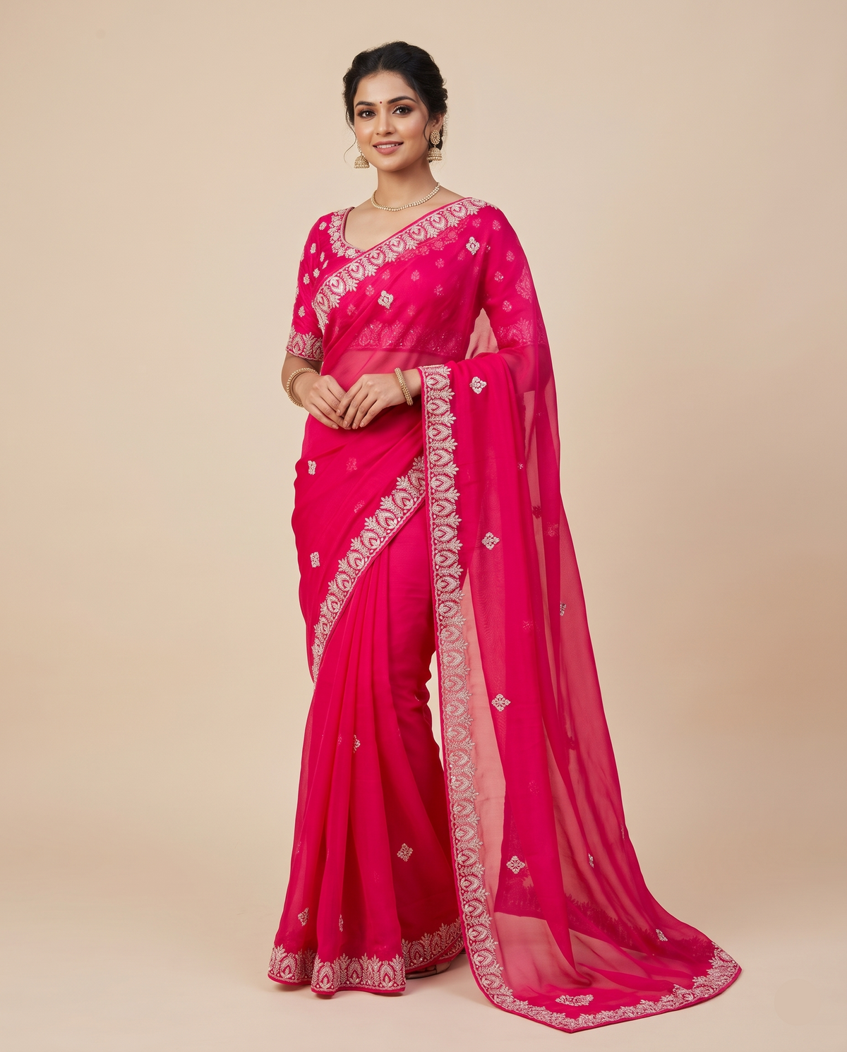 Fuchsia Rani Pink Pure Organza Saree Main image