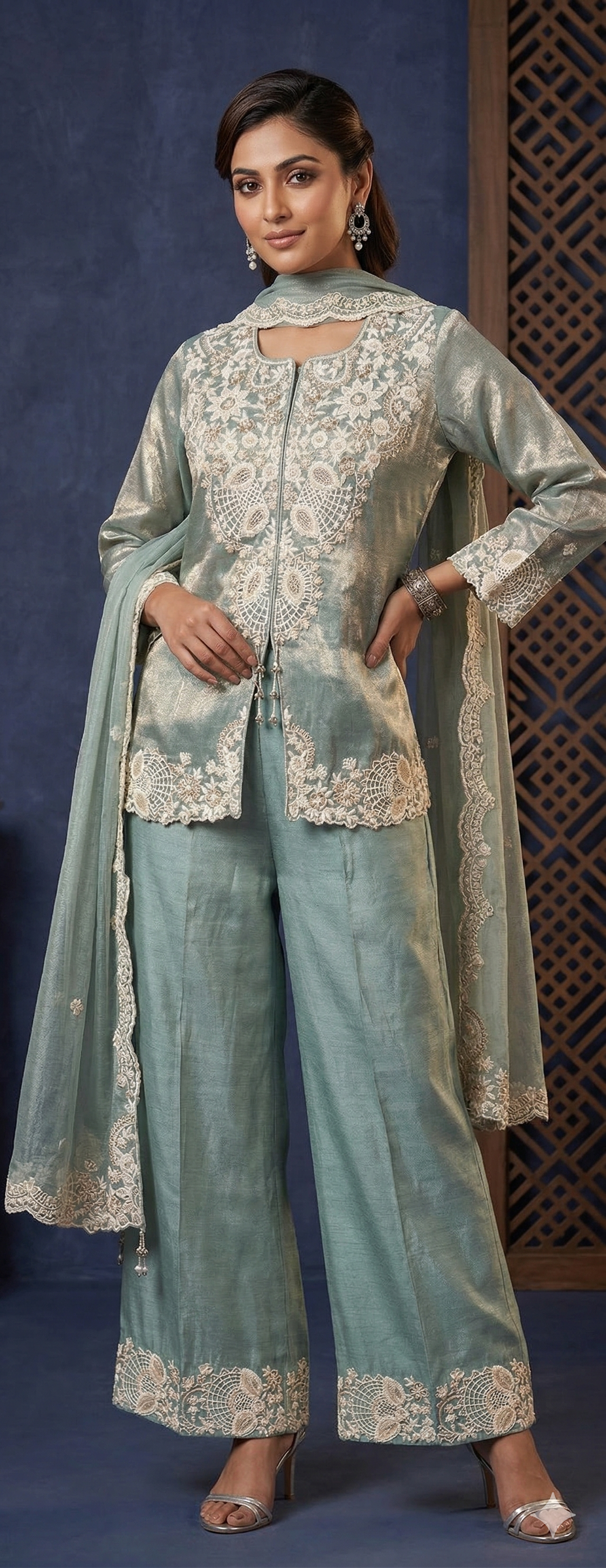 Ethereal Sage Silk Palazzo Set Main image