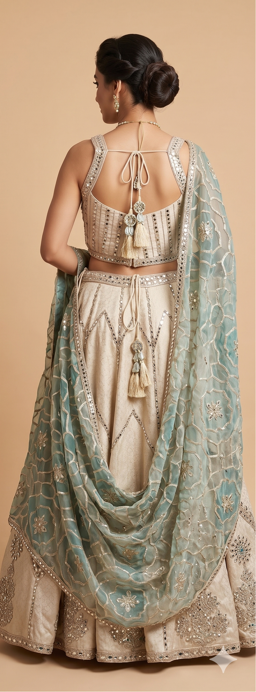 Ivory Silk Mirror-Work Lehenga Choli Secondary image