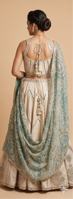 Ivory Silk Mirror-Work Lehenga Choli