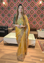 Floral Embroidered Gold Organza Saree