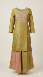 Embroidered Kurta with Dual-Tone Skirt