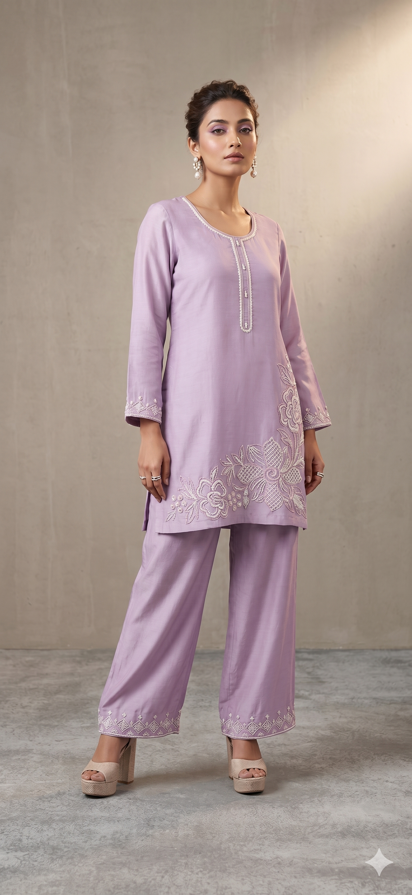 Chic Lavender Hand-Embroidered Co-ord Set