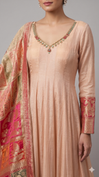 Peach Tissue Silk Anarkali with Paithani-Style Accent