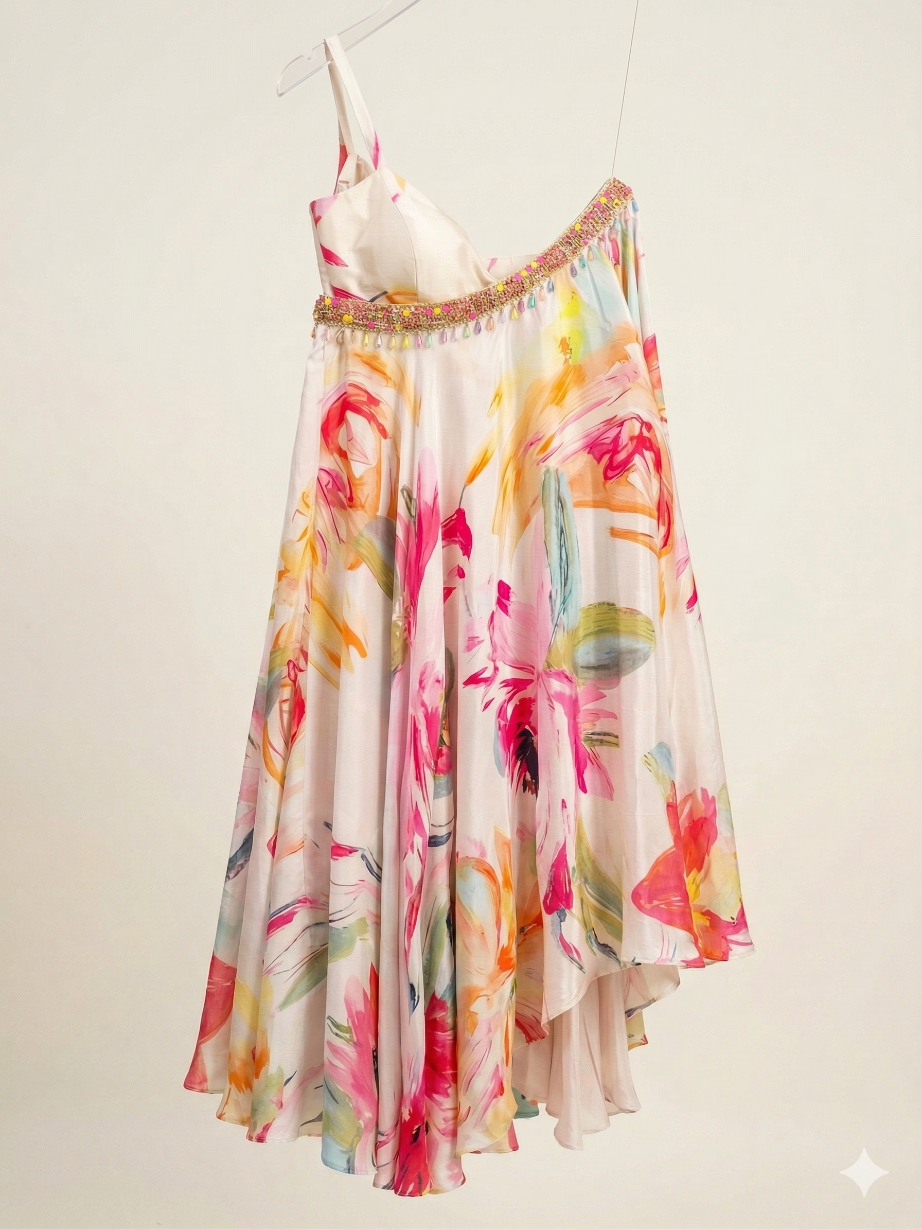Shop Floral Blush Satin Palazzo Set with Printed Bustier Online for Women