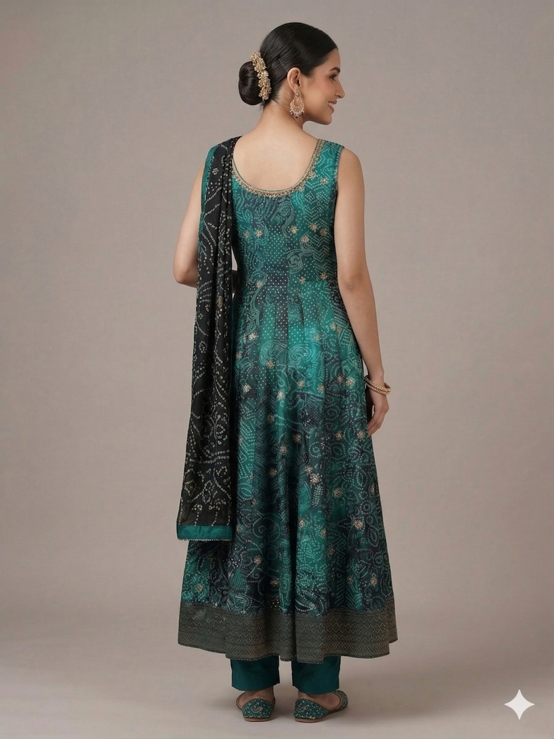 Buy Emerald Bandhani Print Anarkali Set with Zari Work Online for women