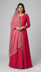 Rani Pink Leheriya Anarkali Set