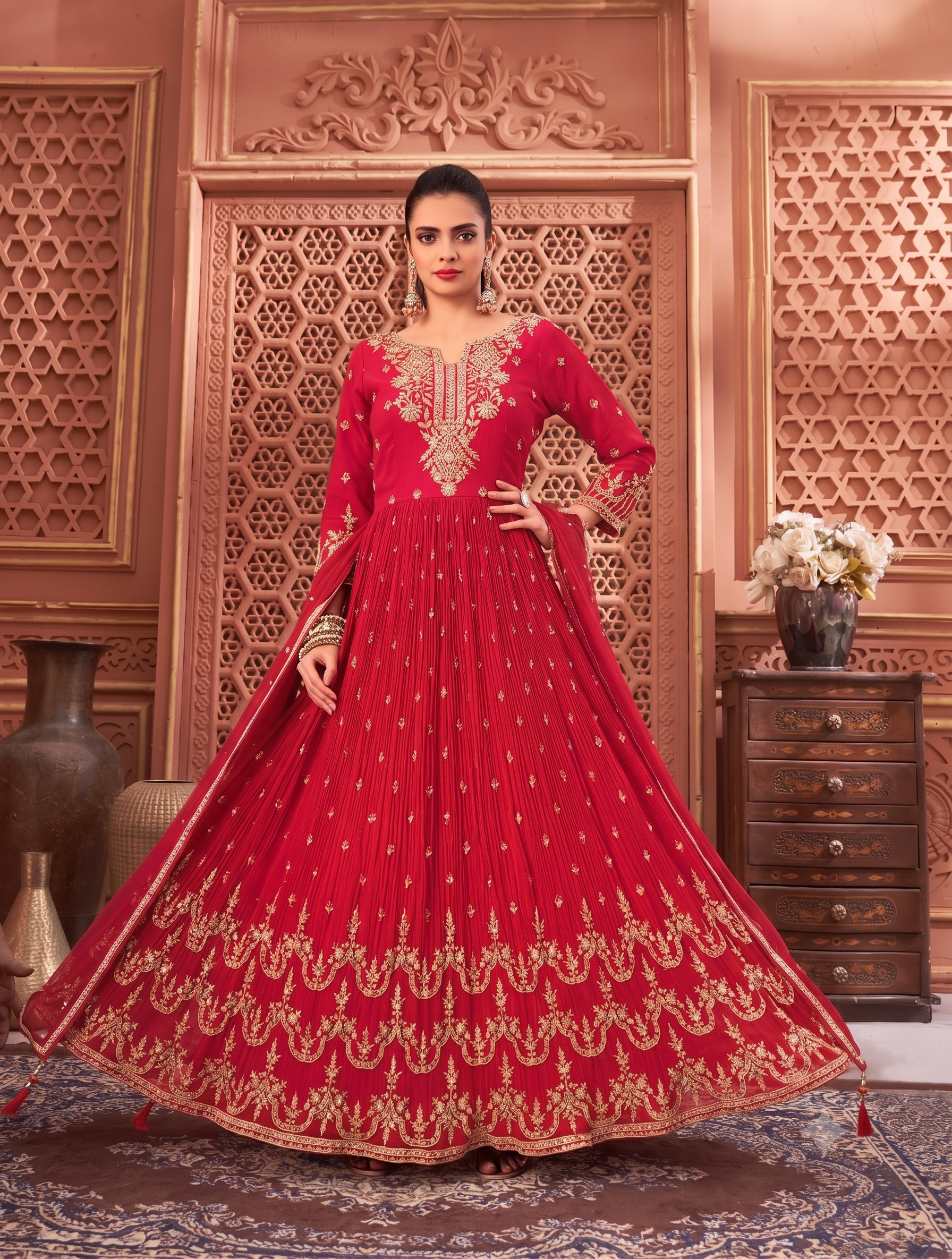 Zari Embroidered Anarkali Gown Set Secondary image