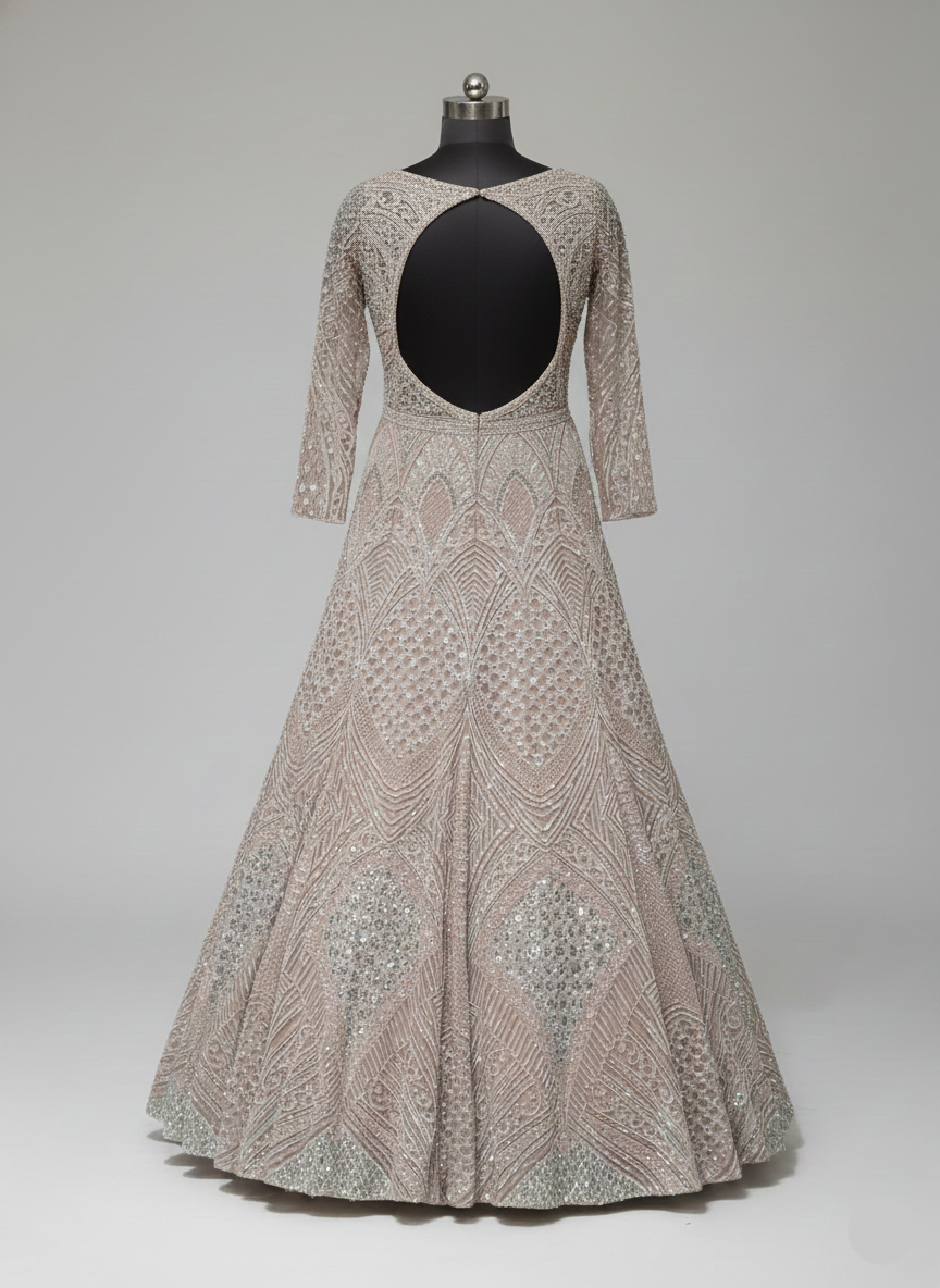 Champagne and Silver Gown with Art Deco Embellishment (DC-252624 D-56)