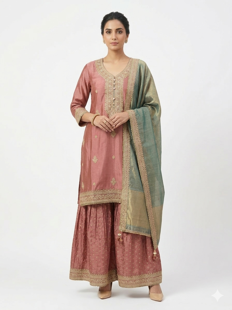 Chanderi Silk Kurta & Sharara Set